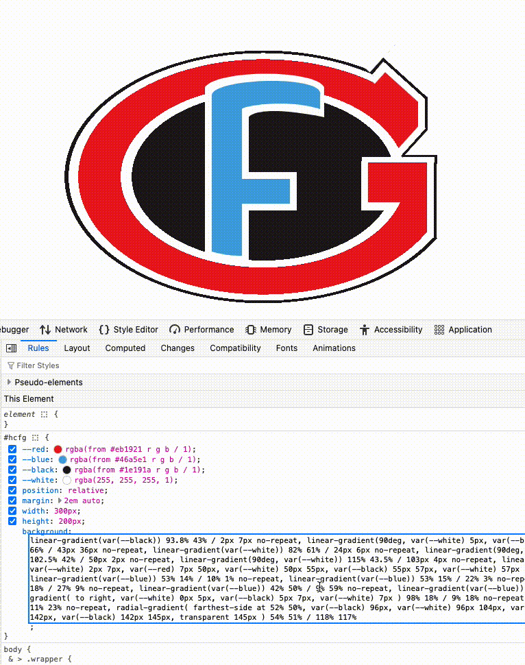 tweaking the values of one gradient using mouse&rsquo;s scroll via the developer tools of LibreWolf in this case